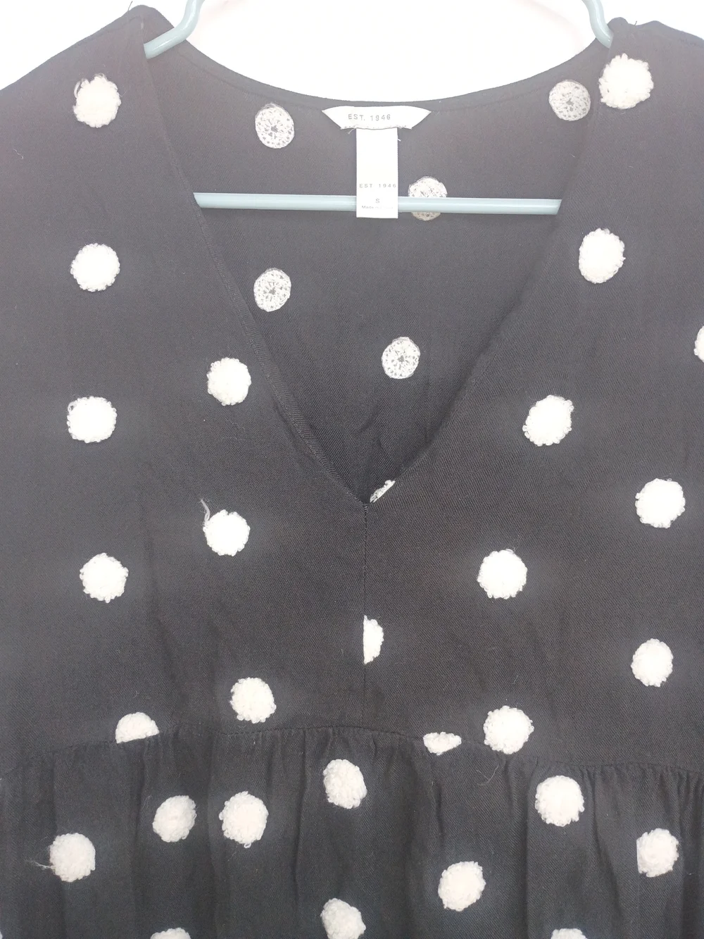 V-Neck Long Sleeve Polka Dot Dress - Black/White - Picture 4 of 12